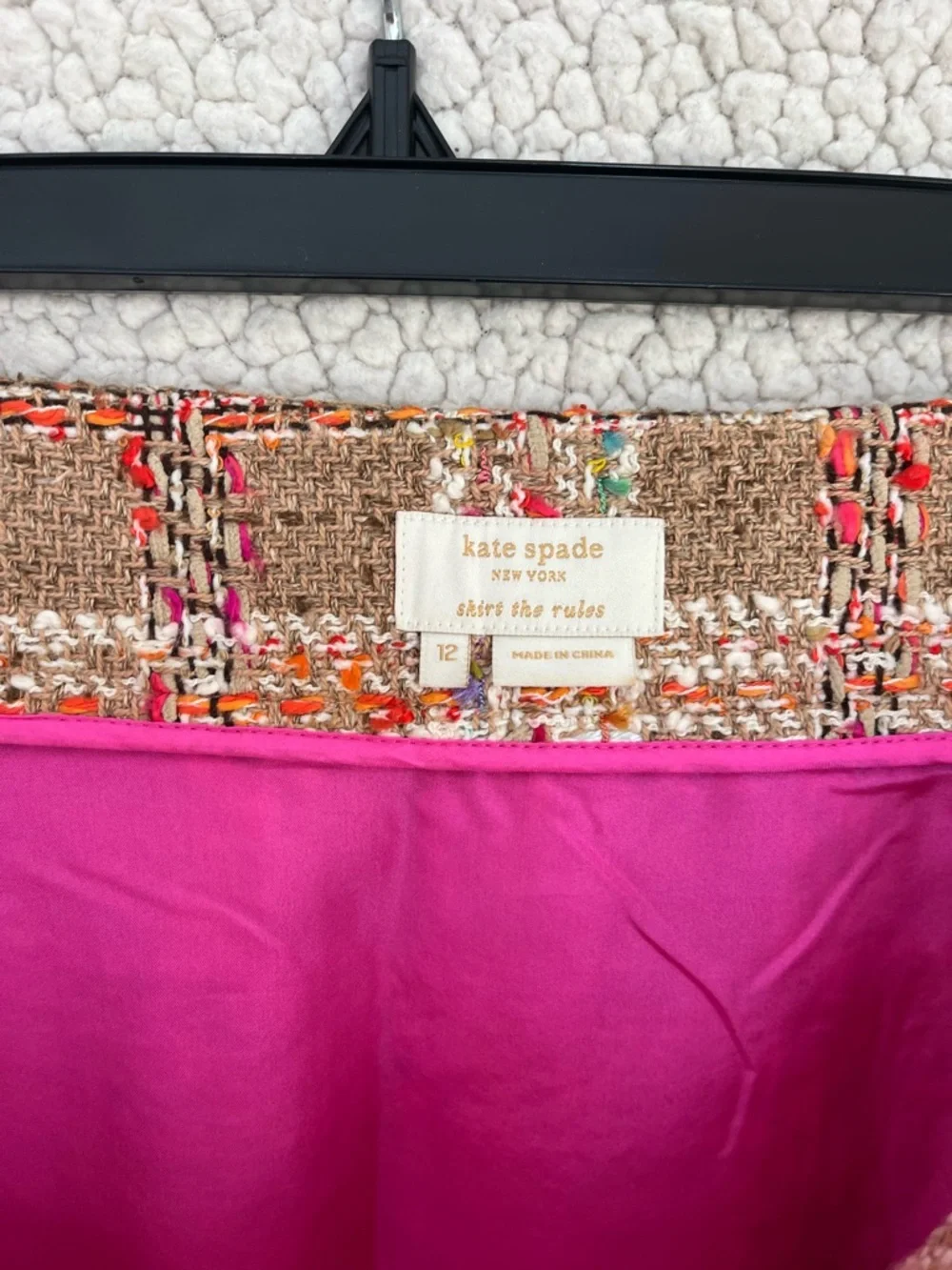 kate spade Camel Tweed Plaid Mini Skirt with Multicolor Stitching